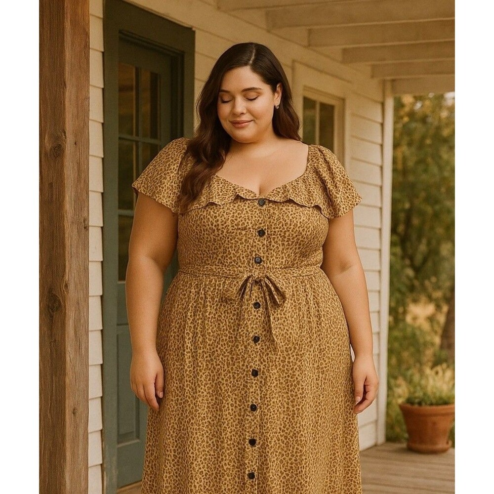 Anthropologie Bolano Leopard Midi Dress Flutter Sleeve Button Front Size 22 - Picture 2 of 8